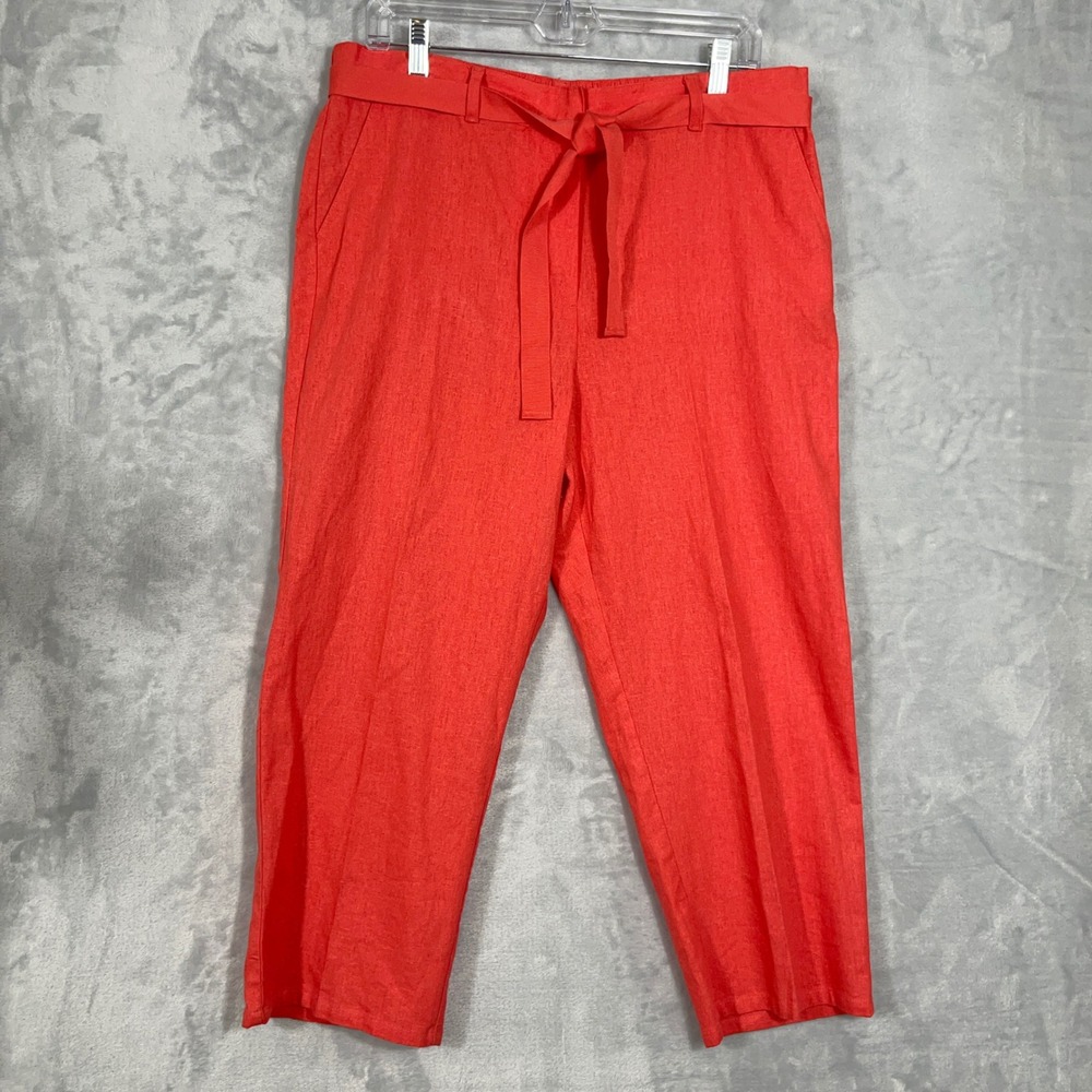 Jaclyn‎ Smith Womens Cropped Pants Capris L Coral Linen Blend Pockets Vacation